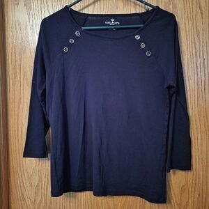 Talbots Black Tee With Button Detail